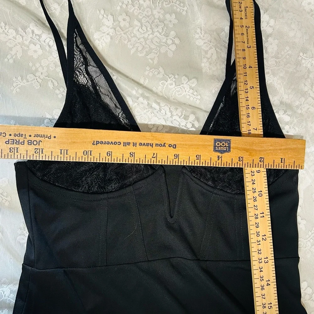 Zara Black Lace Bustier Mini Dress - Stretchy LBD Coquette Goth - Picture 4 of 6
